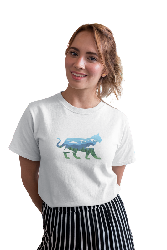 wildlifekart.com Presents Women Cotton Regular Fit T-Shirt | Design : blue green tiger clouds - Image 13