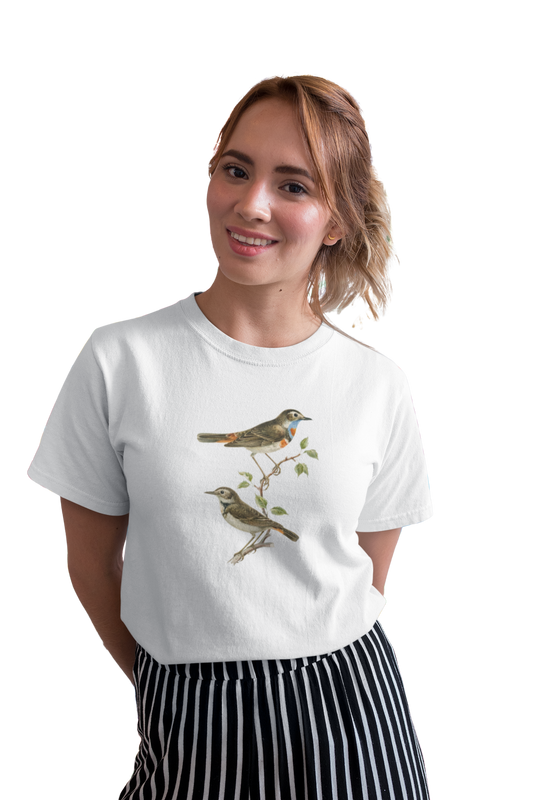 wildlifekart.com Presents Women Cotton Regular Fit T-Shirt | Design : blue throat 2 gray birds - Image 13