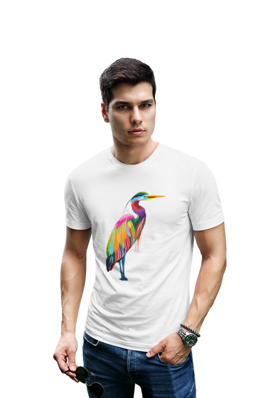 wildlifekart.com Presents Men Cotton Regular Fit T-Shirt | Design : multicolor heron bird - Image 14