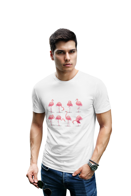 wildlifekart.com Presents Men Cotton Regular Fit T-Shirt | Design : 8 flamingos