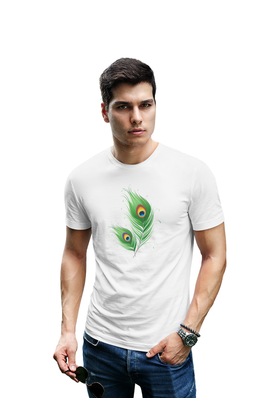 wildlifekart.com Presents Men Cotton Regular Fit T-Shirt | Design : peacock feather