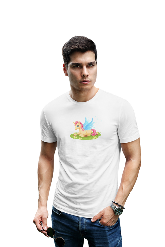 wildlifekart.com Presents Men Cotton Regular Fit T-Shirt | Design : seating unicorn green grass