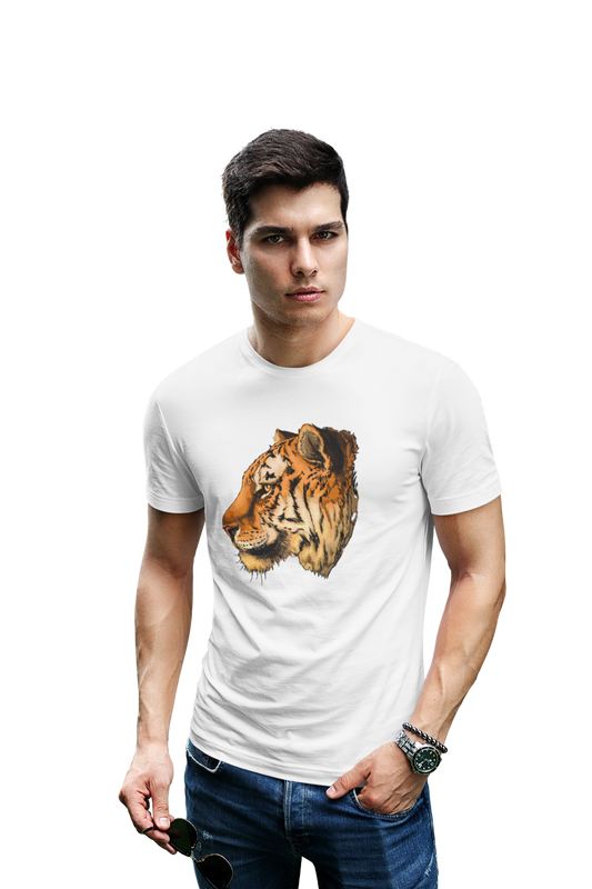 wildlifekart.com Presents Men Cotton Regular Fit T-Shirt | Design : tiger closeup complete side face - Image 14
