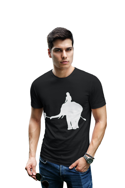 wildlifekart.com Presents Men Cotton Regular Fit T-Shirt | Design :Elephant With Mahut White