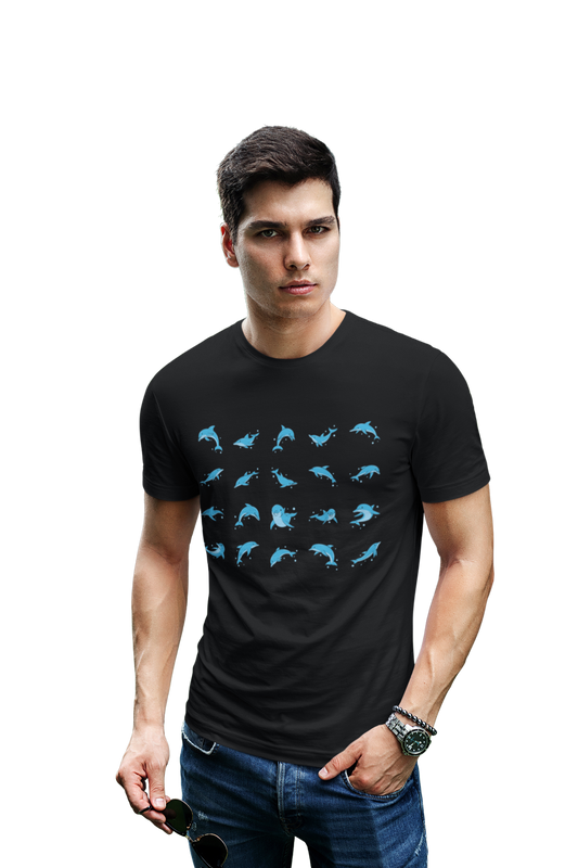 wildlifekart.com Presents Men Cotton Regular Fit T-Shirt | Design : Dolphin Collage