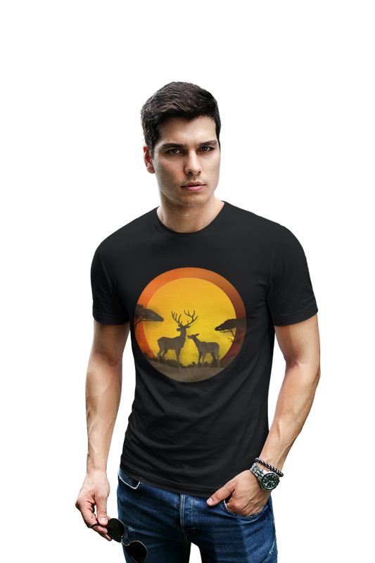 wildlifekart.com Presents Men Cotton Regular Fit T-Shirt | Design : Sunset Deer
