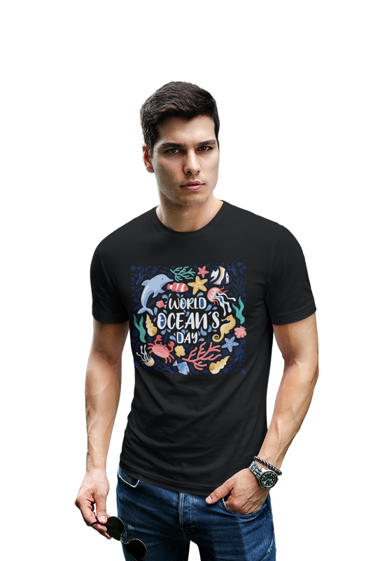 wildlifekart.com Presents Men Cotton Regular Fit T-Shirt | Design : World Ocean Day