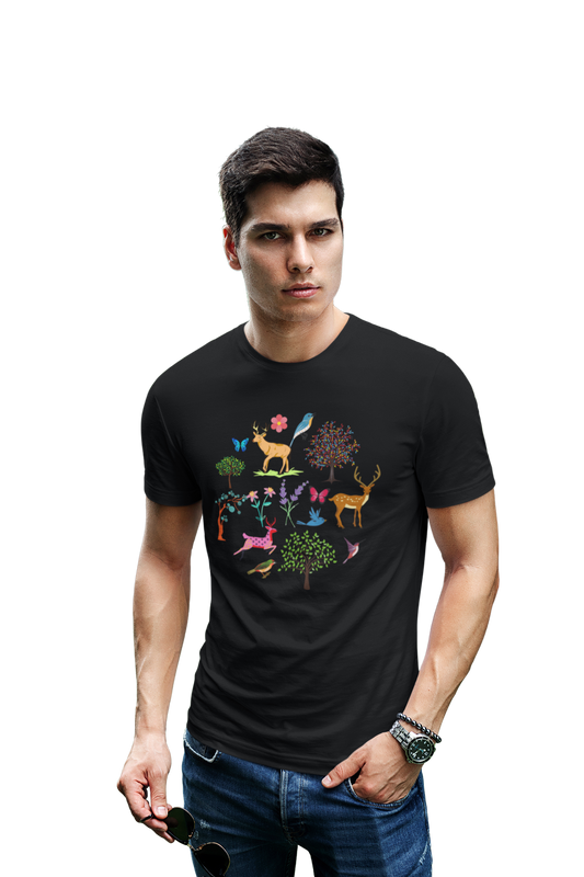 wildlifekart.com Presents Men Cotton Regular Fit T-Shirt | Design : Animal Bird collage