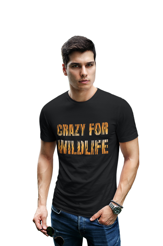 wildlifekart.com Presents Men Cotton Regular Fit T-Shirt | Design : Crazy For Wildlife Tiger Strips