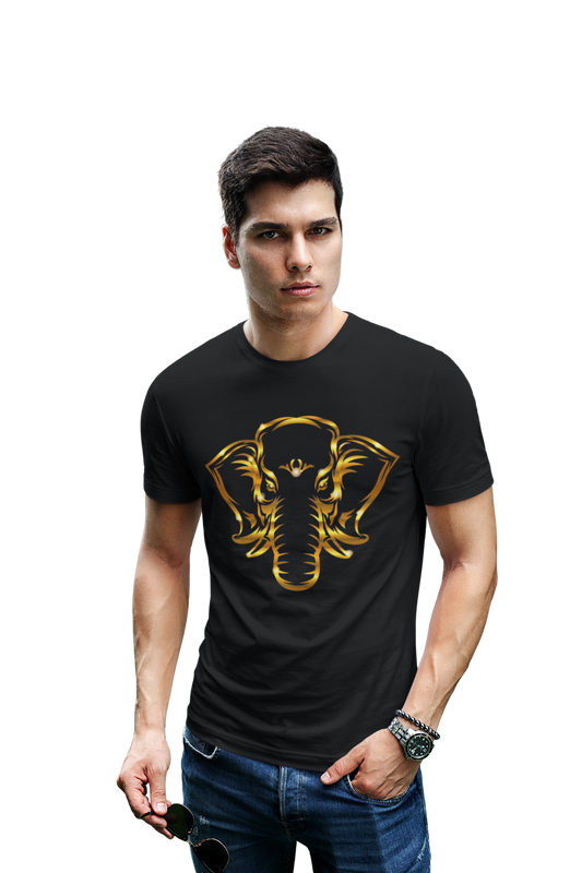wildlifekart.com Presents Men Cotton Regular Fit T-Shirt | Design : Golden Elephant face