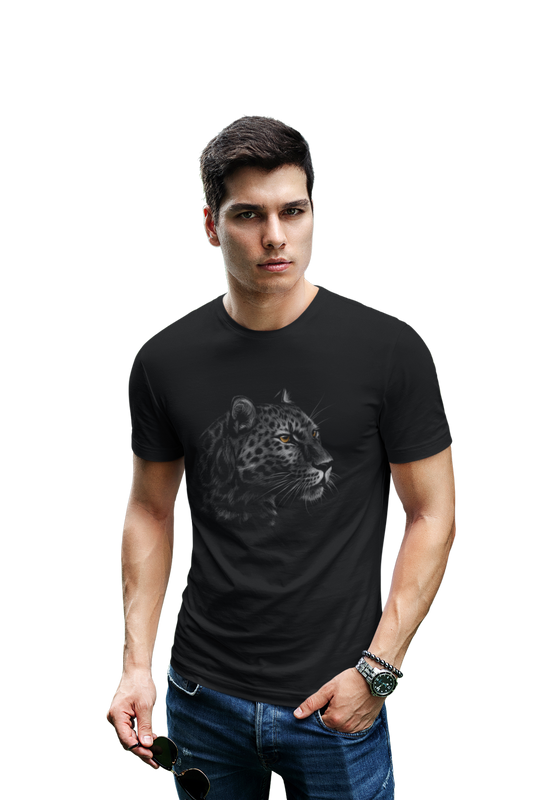 wildlifekart.com Presents Men Cotton Regular Fit T-Shirt | Design :Leoard In Dark