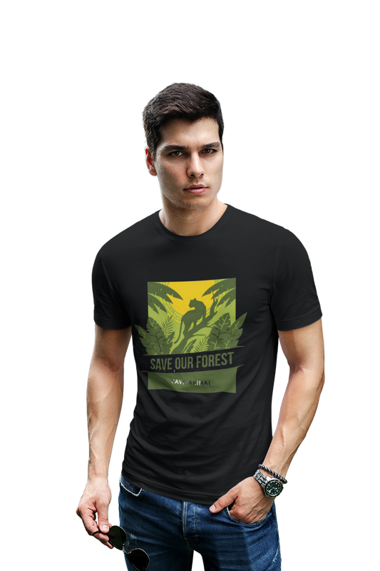 wildlifekart.com Presents Men Cotton Regular Fit T-Shirt | Design :Save Our Forest