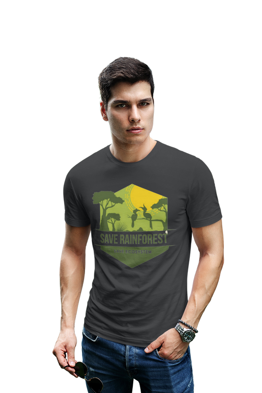 wildlifekart.com Presents Men Cotton Regular Fit T-Shirt | Design : Save Rain Forest