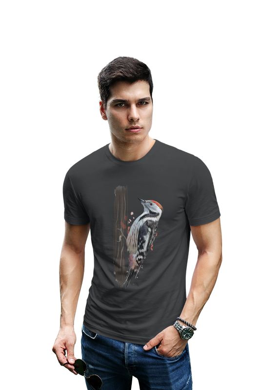 wildlifekart.com Presents Men Cotton Regular Fit T-Shirt | Design :Woodpecker