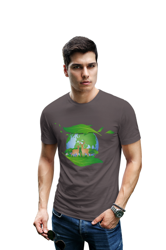 wildlifekart.com Presents Men Cotton Regular Fit T-Shirt | Design : Earth And Two Deers - Image 7