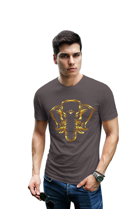 wildlifekart.com Presents Men Cotton Regular Fit T-Shirt | Design : Golden Elephant face - Image 4