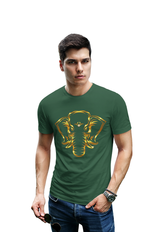wildlifekart.com Presents Men Cotton Regular Fit T-Shirt | Design : Golden Elephant face - Image 6