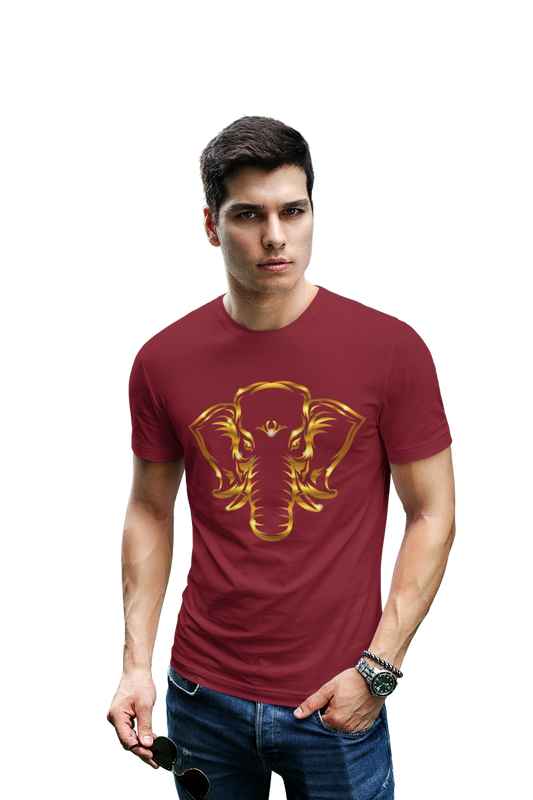 wildlifekart.com Presents Men Cotton Regular Fit T-Shirt | Design : Golden Elephant face - Image 5