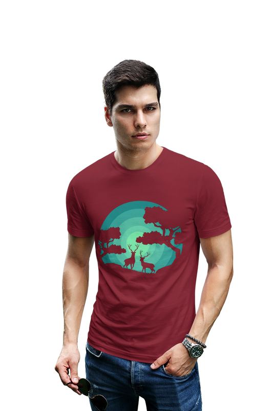 wildlifekart.com Presents Men Cotton Regular Fit T-Shirt | Design : Two Deers In Dark - Image 4