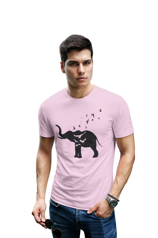 wildlifekart.com Presents Men Cotton Regular Fit T-Shirt | Design : Standing Black elephant and birds - Image 7
