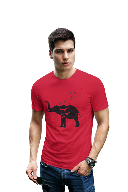 wildlifekart.com Presents Men Cotton Regular Fit T-Shirt | Design : Standing Black elephant and birds - Image 6
