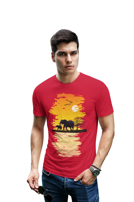wildlifekart.com Presents Men Cotton Regular Fit T-Shirt | Design : Two Dark Elephant - Image 5