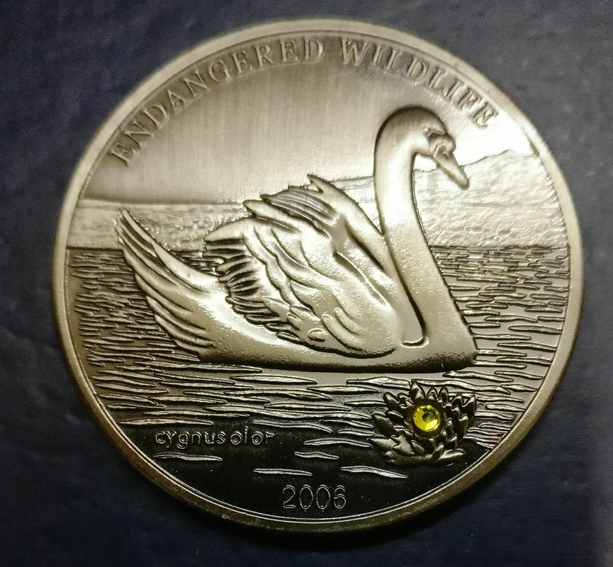 2006 Mongolia 500 TERPER SWAN COIN - Endangered Wildlife Swarovski by Sams Shopping